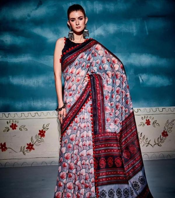 Imported Cotton Pompom Pochampally Vol 4 Printed Saree Collection